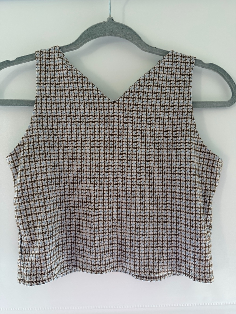 Altar'd State Brown and Cream Checked V-Neck Sleeveless Top